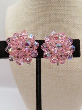 Vintage Laguna Pink AB Cluster Clip On Earrings